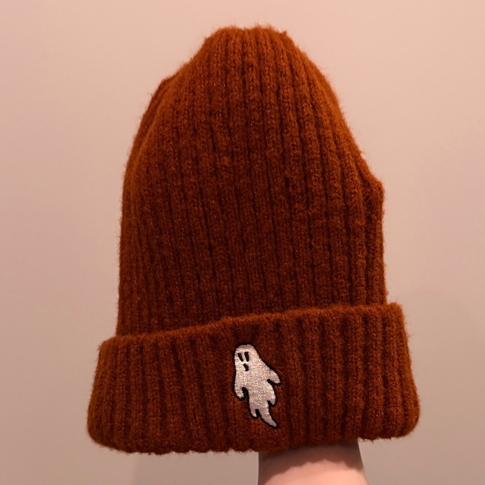 Lively Ghosts Burnt Orange Beanie with Ghost Patch